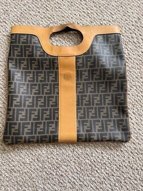Fendi Black & Tan Zucca Fold-Over Messenger Bag